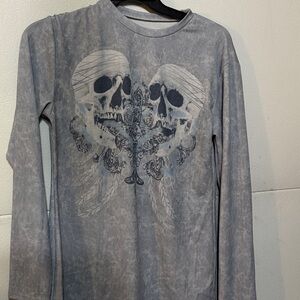 Y2K Grunge Gray Skull Graphic Long Sleeve